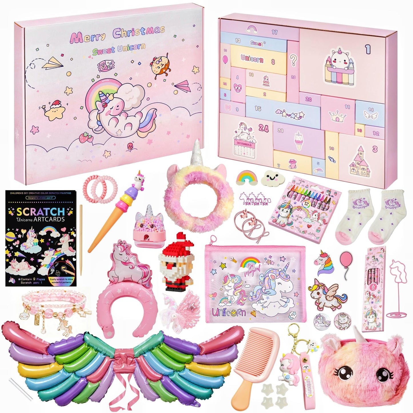 Advent Calendar 2025 for Girls, 24-Day Fantasy Unicorn Christmas Countdown Calendar, Perfect Holiday Gift Suitable for Girls Aged 3-9, Includes Accessories, Stationery