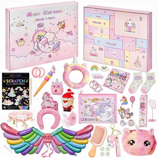 Advent Calendar 2025 for Girls, 24-Day Fantasy Unicorn Christmas Countdown Calendar, Perfect Holiday Gift Suitable for Girls Aged 3-9, Includes Accessories, Stationery