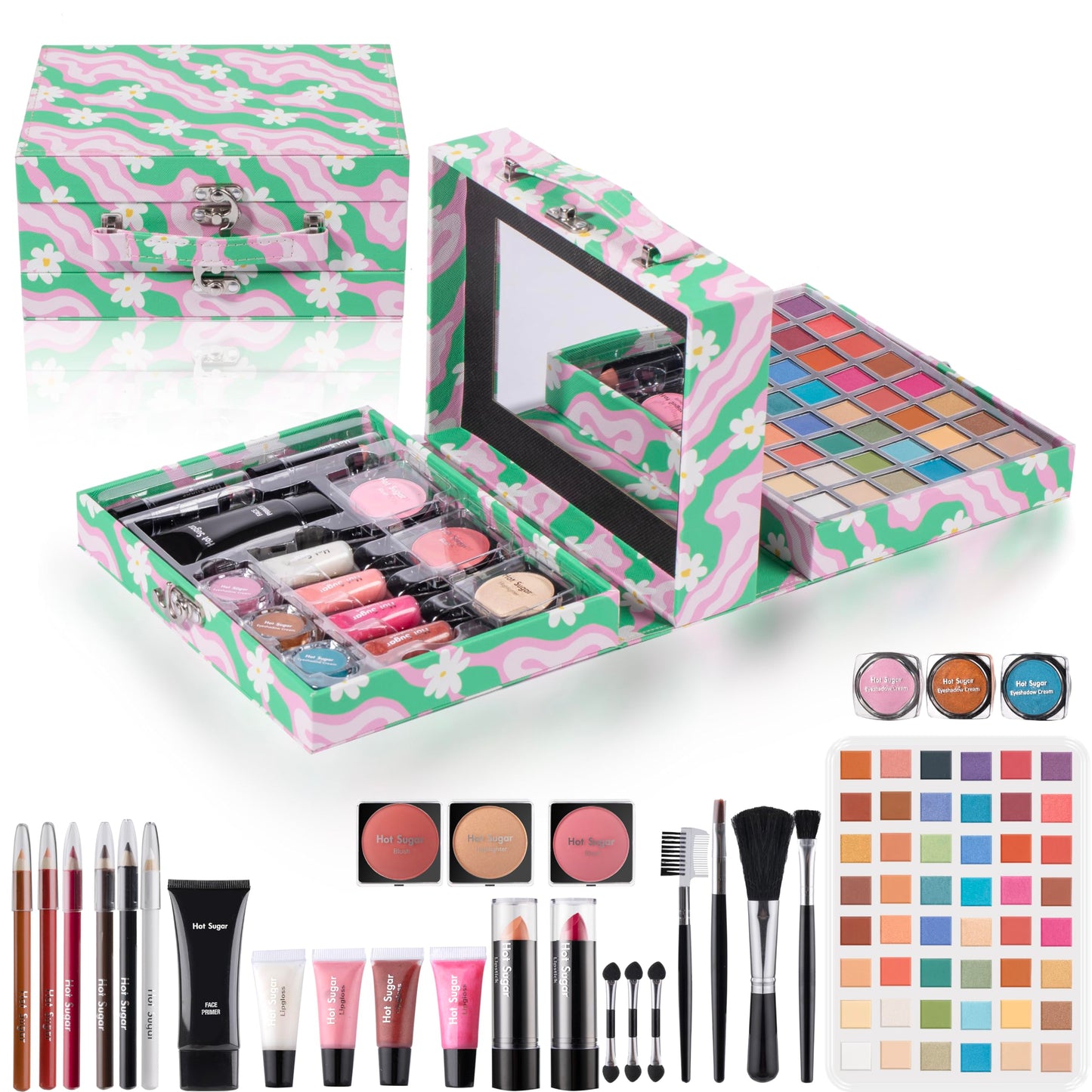 Hot Sugar Makeup Kit for Girls 13-15, Birthday Christmas Makeup Gift Set for Teens 16-18, All in One Beginner Makeup Kit for Women Full Kit (Floral Green)