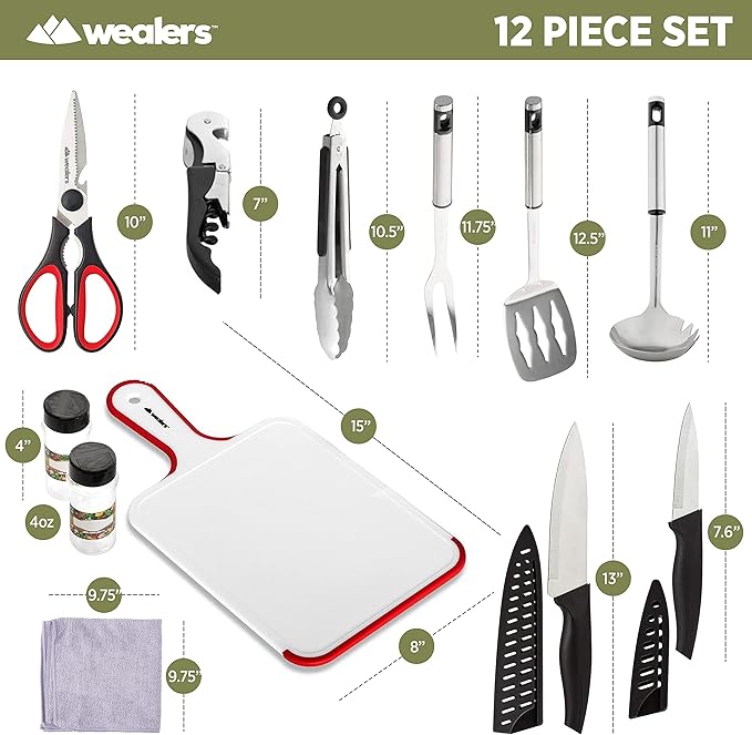 Camp Kitchen Cooking Utensil Set Travel Organizer Grill Accessories Portable Compact Gear for Backpacking BBQ Camping Hiking Travel Cookware Kit Water Resistant Case