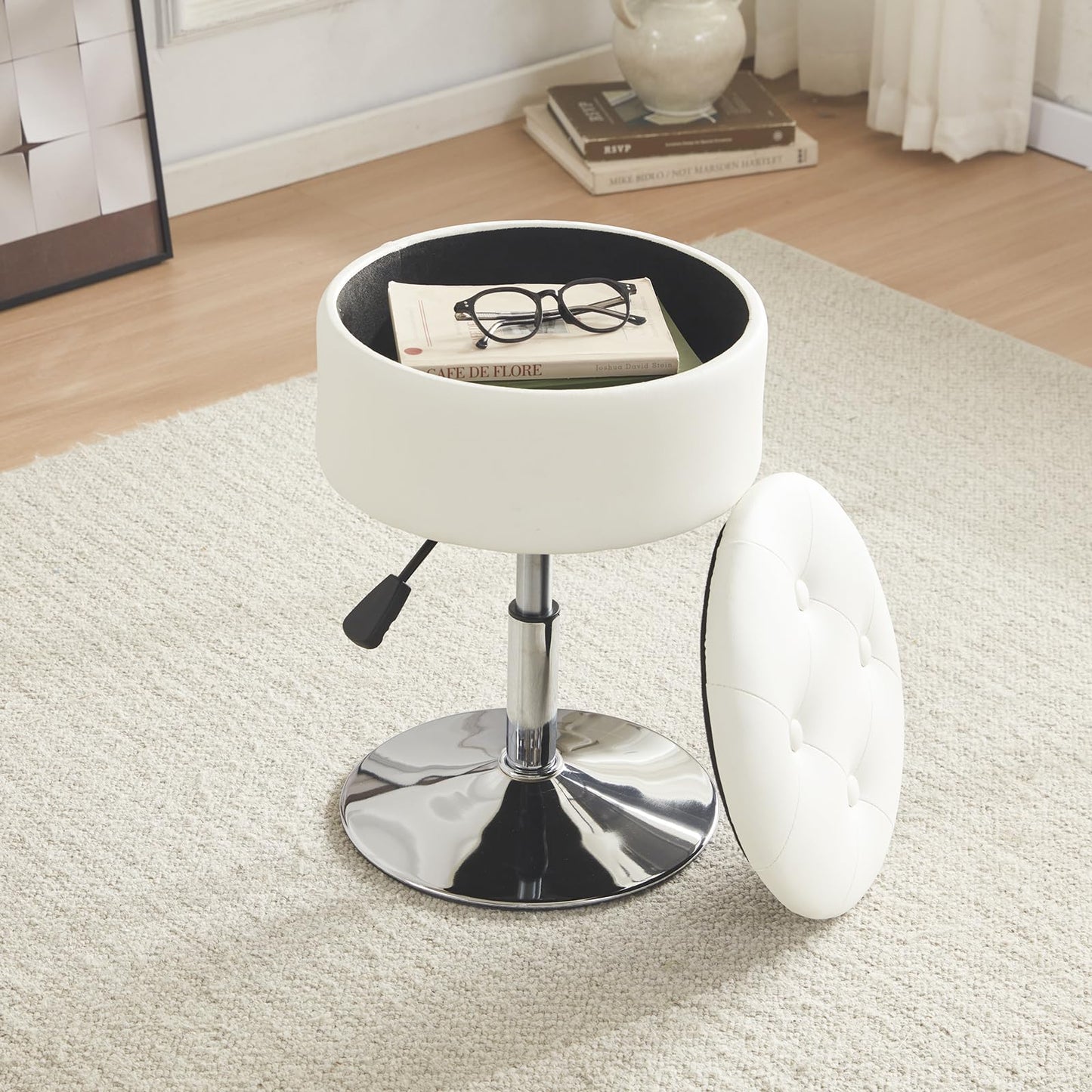 Gitrah Vanity Chair for Makeup Room Vanity Stool for Makeup Room Round Velvet Ottoman Tufted Makeup Chair Vanity Stools for Bathroom Height Adjustable