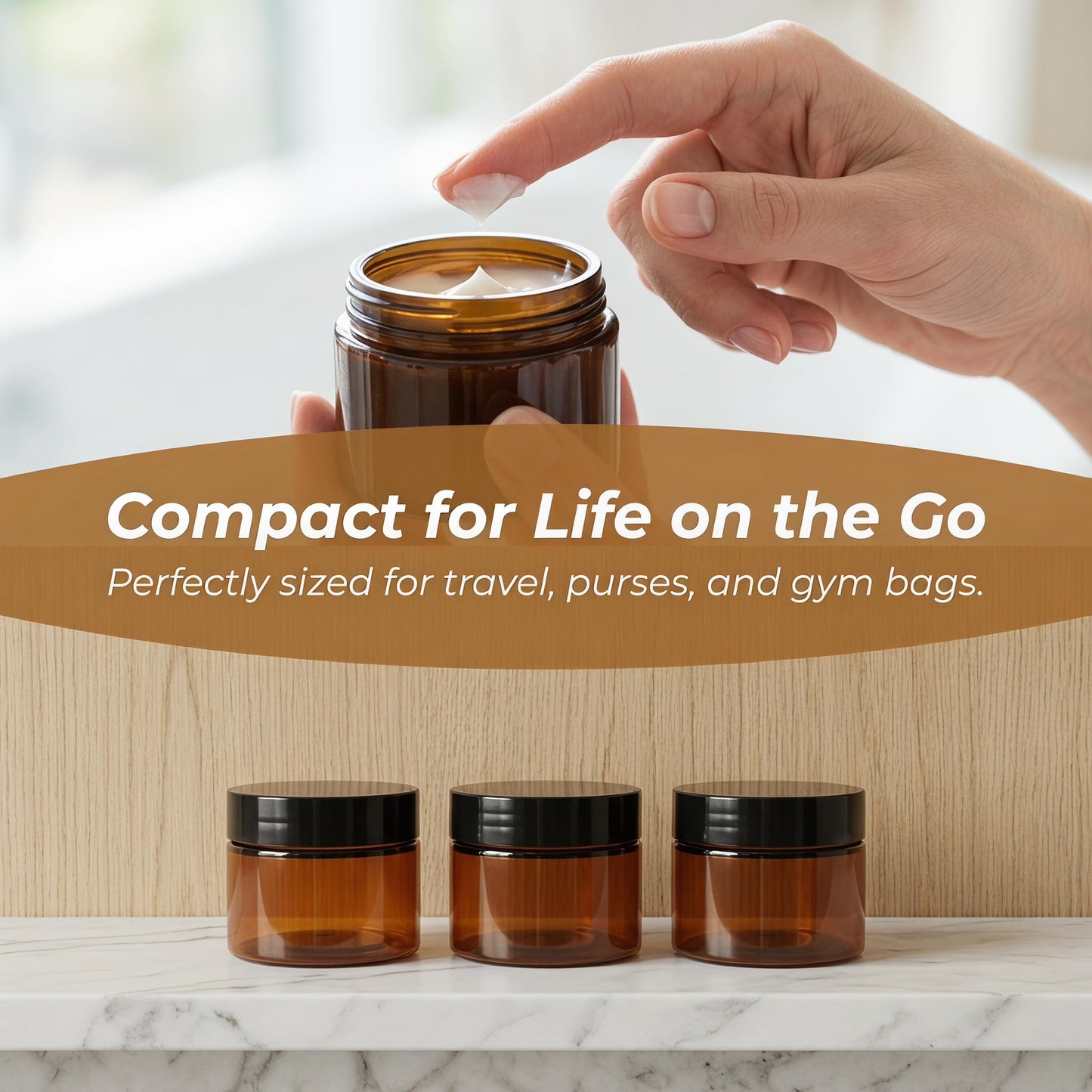 60 Pcs 1.7 oz Amber Plastic Cosmetic Jars with Lids, Leak-Proof Airtight Refillable Containers for Cream, Lotion, Powder, Ointment, Beauty Products, Travel Storage
