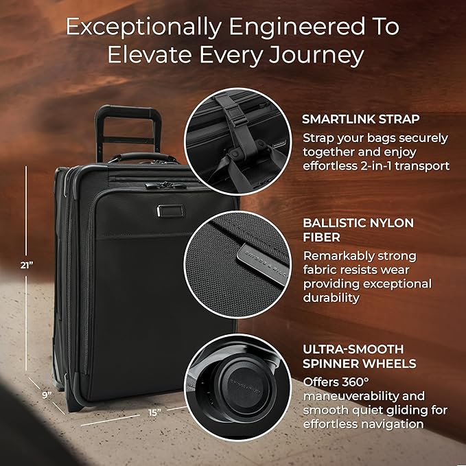 Briggs & Riley Global 2-Wheel Expandable Carry On - Luggage for International Travel, Suitcases with Wheels, Softside Rolling Bag for Men & Women, Self-Repairing Zipper - Baseline Collection, Black