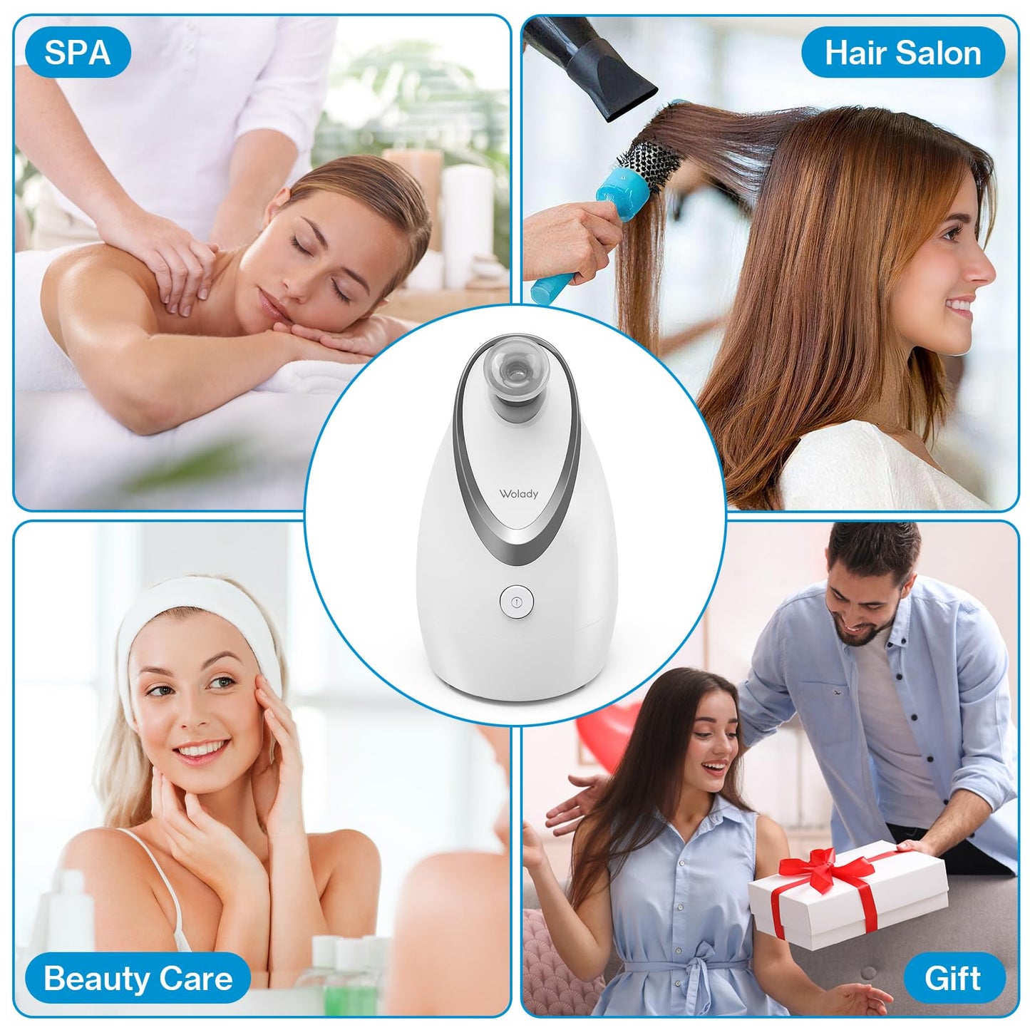 Wolady Facial Steamer, Nano-Ionic Face Steamer with Adjustable Nozzle & Aromatherapy Function, Warm Mist Humidifier Home Sauna Spa, Facial Moisturizing Deep Cleaning for Women, Birthday Gifts,White
