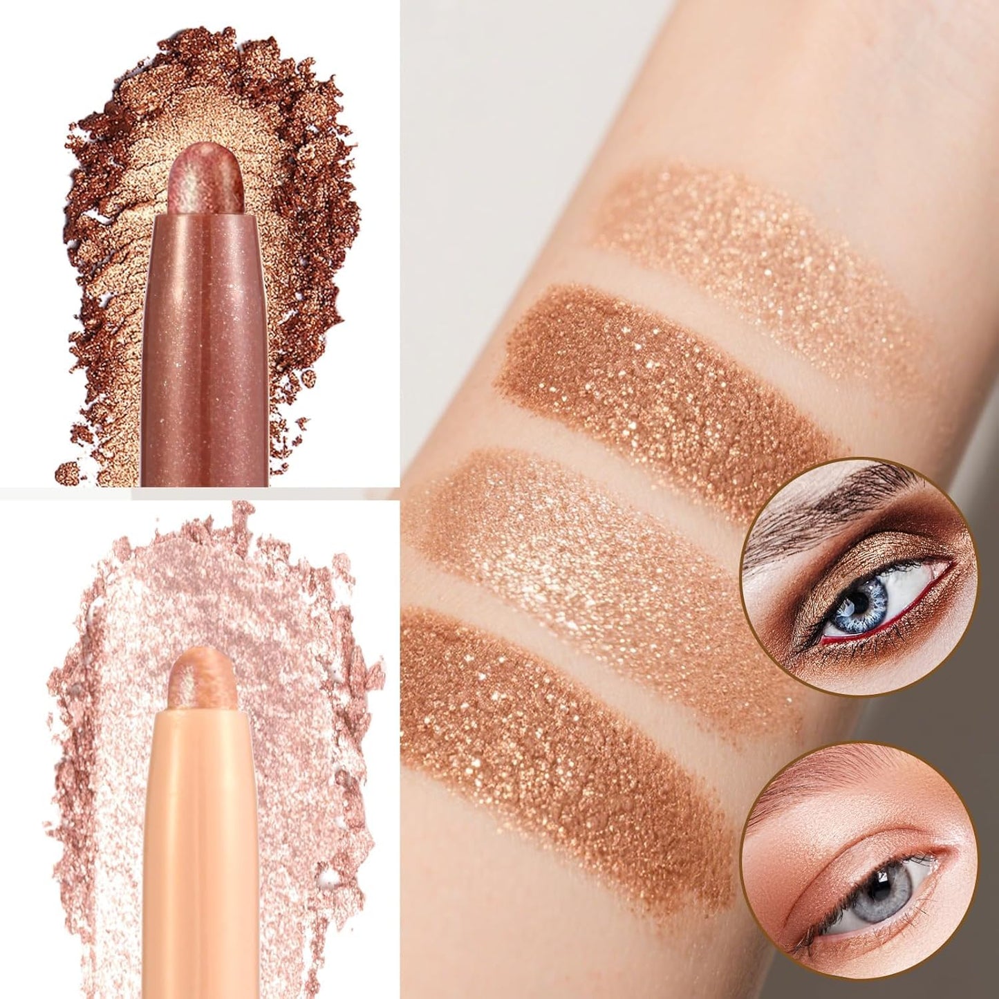 LaMu'S COSMETICS 2 Pack Eyeshadow Stick, Eye Brightener Eye Shadow Stick Waterproof Long Lasting Glitter Highlighter Eye Liner Pencil (2 Champagne)