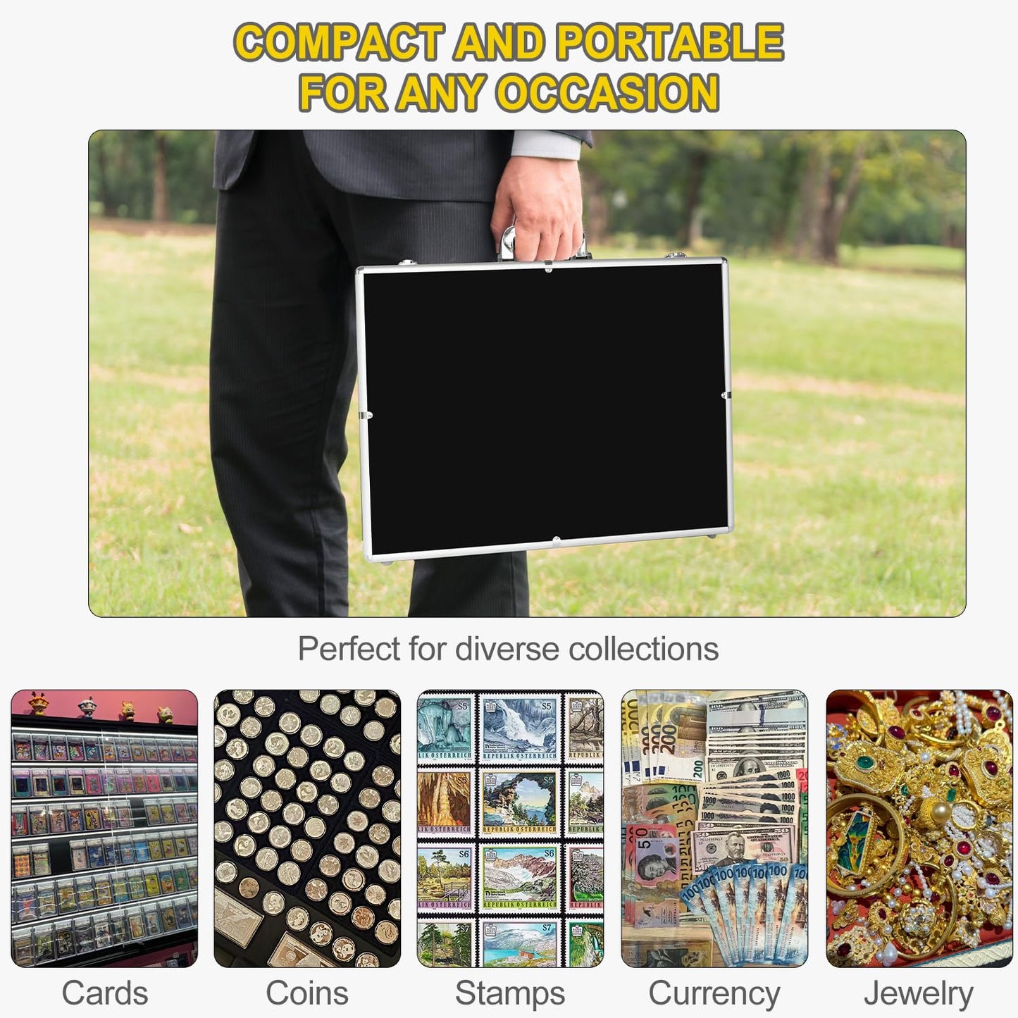 2 Pcs Trade Show Display Case – 34"x22" Large Aluminum Locking Tabletop Showcase for Trading Cards, Sports Cards, TCG, Jewelry – Lightweight & Portable for Exhibitions, Conventions, and Collectibles
