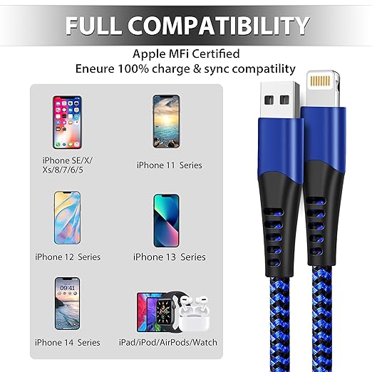 cugunu USB Lightning Cable 3 Pack 6FT iPhone Charger Apple MFi Certified Nylon Braided Fast Charging Cord Compatible with iPhone 14/13/12/11/X/Max/8/7/6/5/SE/Plus/iPad