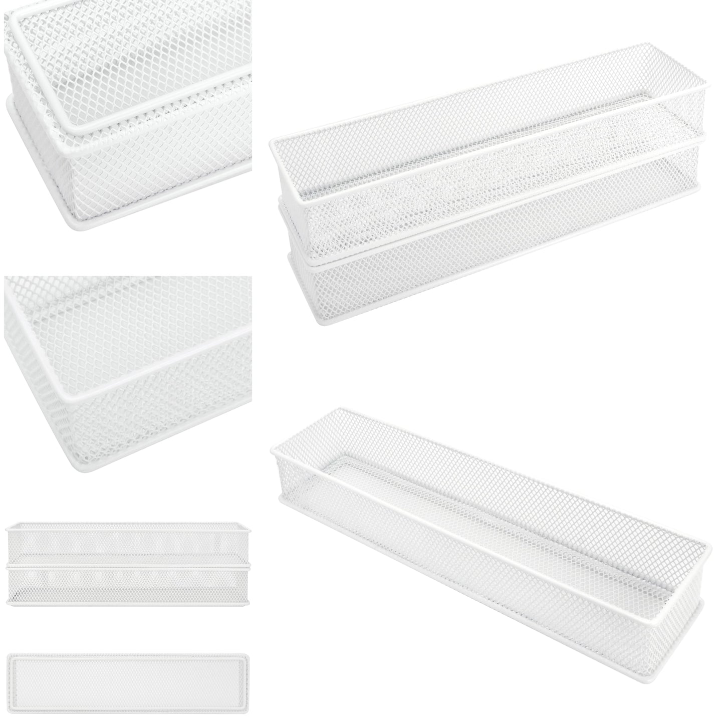 Annova Mesh Stackable Drawer Cabinet and Shelf Organizer Bins Storage Basket School Office Supply Holder Tray- Set of 2 (White, 3x12x2 Inch)