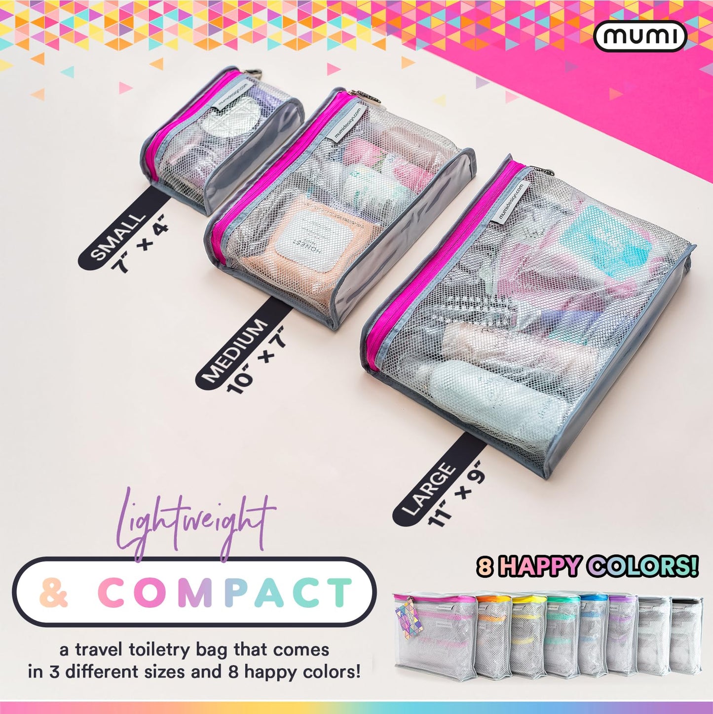 MUMI Travel Toiletry Bag Set of 3 – Clear TSA Approved Toiletry Bags for Women – Reusable Water-Resistant Makeup Organizer Pouches for Skincare, Cosmetics, Travel Accessories, Airport Packing - Black