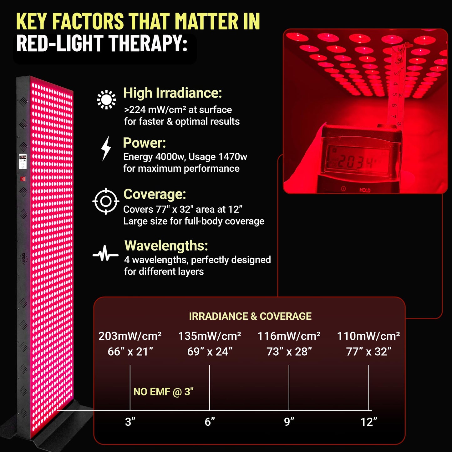 EXESAS Red Light Therapy Device for Full Body, 630nm, 660nm, 810nm & 850nm, Near Infrared Dual-Chip Clinical Grade LED Panel for Smooth Skin, Weight, Pain and Overall Wellness (800LED)