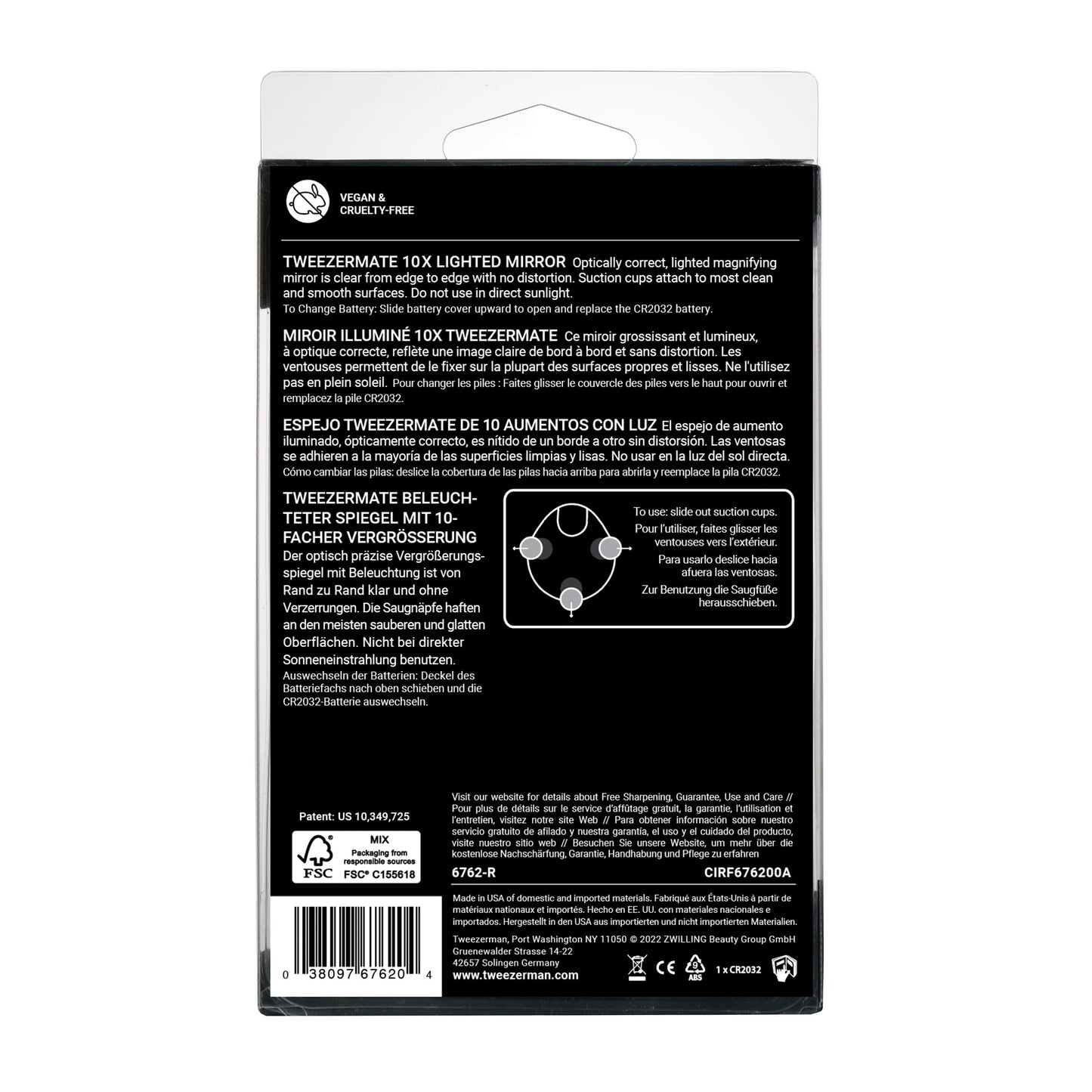 Tweezerman 10X Lighted Mirror, Clear and Bright