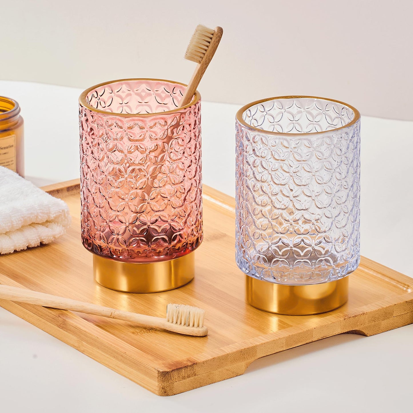 LEICURACE Makeup Brush Holder Organizer,Toothbrush Holders,Desk Pen Pencil Holder,Multifunctional Vintage Glass Brush Cup（A44-4-US）