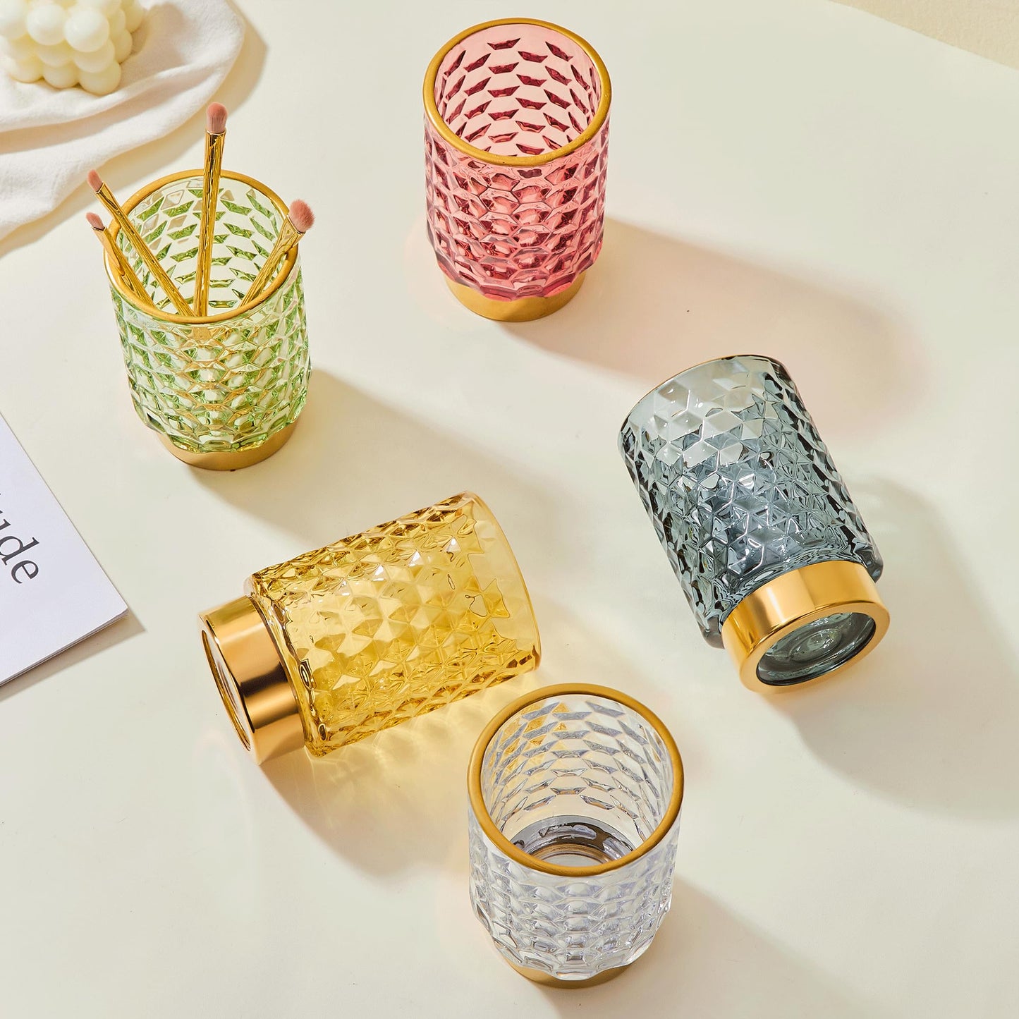 LEICURACE Makeup Brush Holder Organizer,Toothbrush Holders,Desk Pen Pencil Holder,Multifunctional Vintage Glass Brush Cup（A46-2-US）