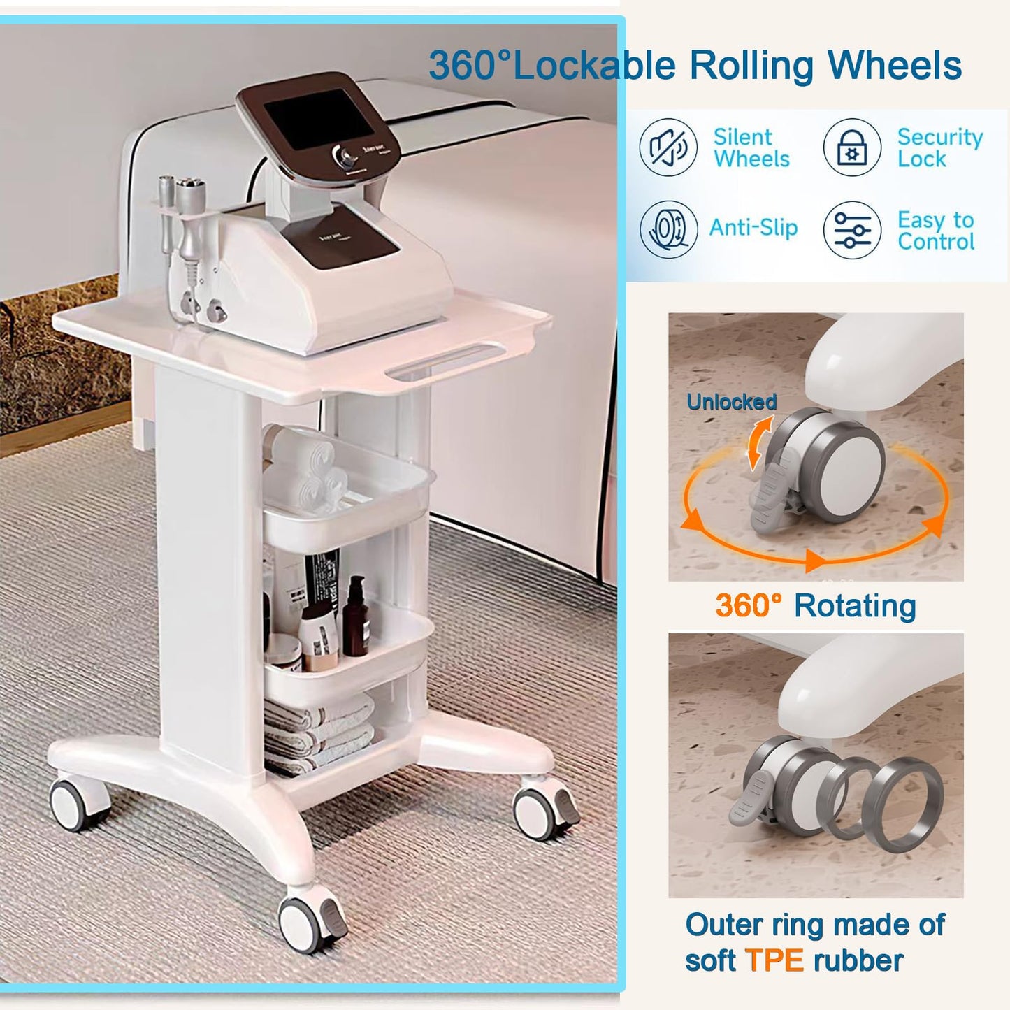 TTYXSUEPT Medical Rolling Trolley with 2 Drawers, Mobile ABS Utility Cart with 4 Silent Swivel Wheels, 225-lb Capacity for Hospitals, Clinics, Beauty Salons, and Labs (Silver, Double Drawer)