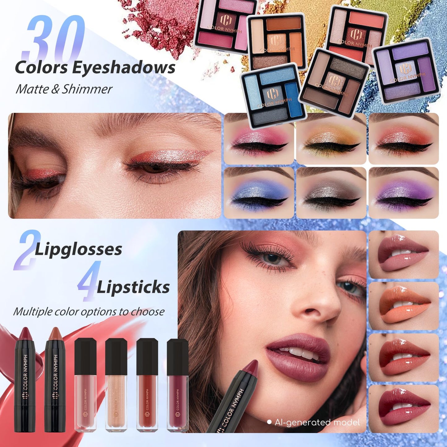 Color Nymph Makeup Kit For Women, Girls Makeup Set For Teens Professional Make Up Kits With Travel Case Full Cosmetics Kit w/ 35 Colors Eyeshadows Lipstick Blush Brushes Lipgloss Mascara