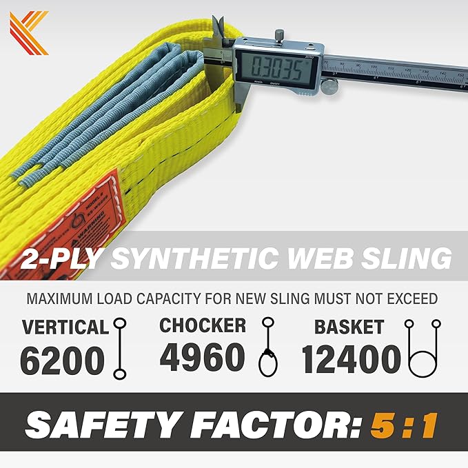 2-Ply Lifting Straps 2”x 4 ft Webbing Sling Tree Saver 2Pack Heavy Duty Web Strap Rigging Moving Towing Hoisting Gear KODIAK STRAPS