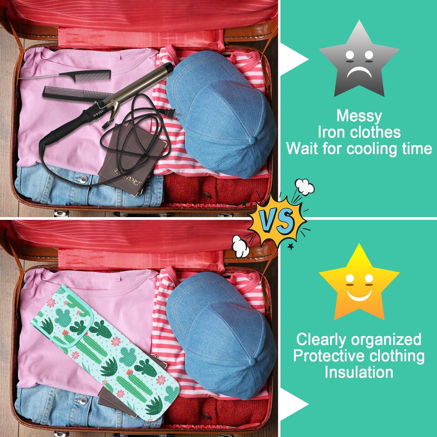 Shappy 2 Pcs Heat Resistant Hair Tools Bag Curling Iron Travel Case Cover Neoprene Flat Iron Holder Travel Case and Silicone Mat Pouch for Hot Hair Tools Storage Organizer(Cactus Style)