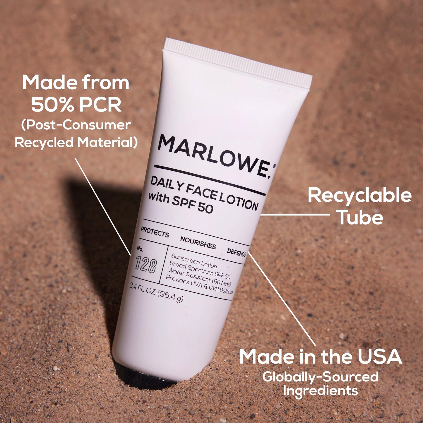MARLOWE. Face Moisturizer with SPF 50, Daily Sunscreen Lotion, 3.4 oz, 2 Pk