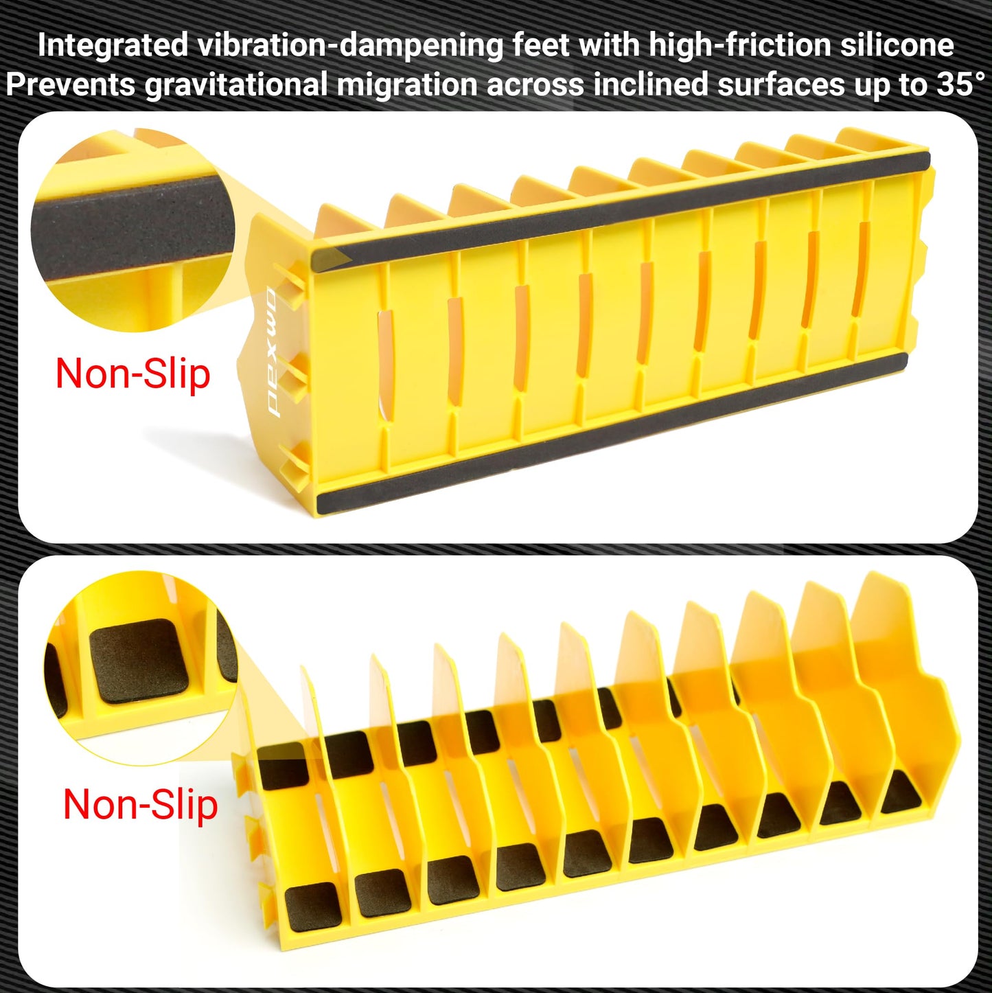 pexwo Plier Organizer, Plier Rack, Plier Holder and Cutter Organizer with Non-Slip Rubber Base, Tool BoxOrganizer, PlierOrganizer for Tool Box Drawer, 20 slots, ToolStorage, PlierRack (2 PC-Yellow)