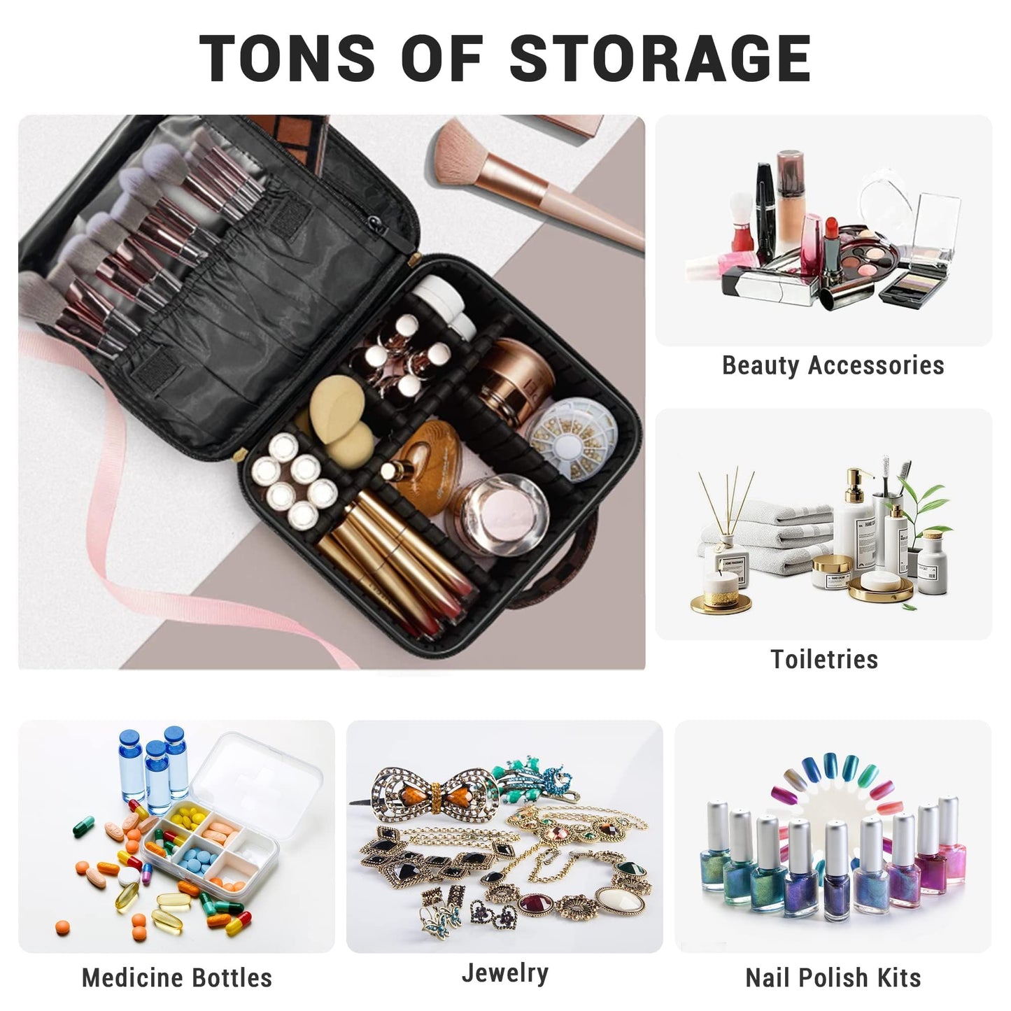 WIRIBEY Portable Makeup Bag with Brush Slots and Dividers - Checkered Toiletry Box for Standard Brushes & Palettes, Retro PU Leather Vanity Case with Gold Zipper for Dressing Table