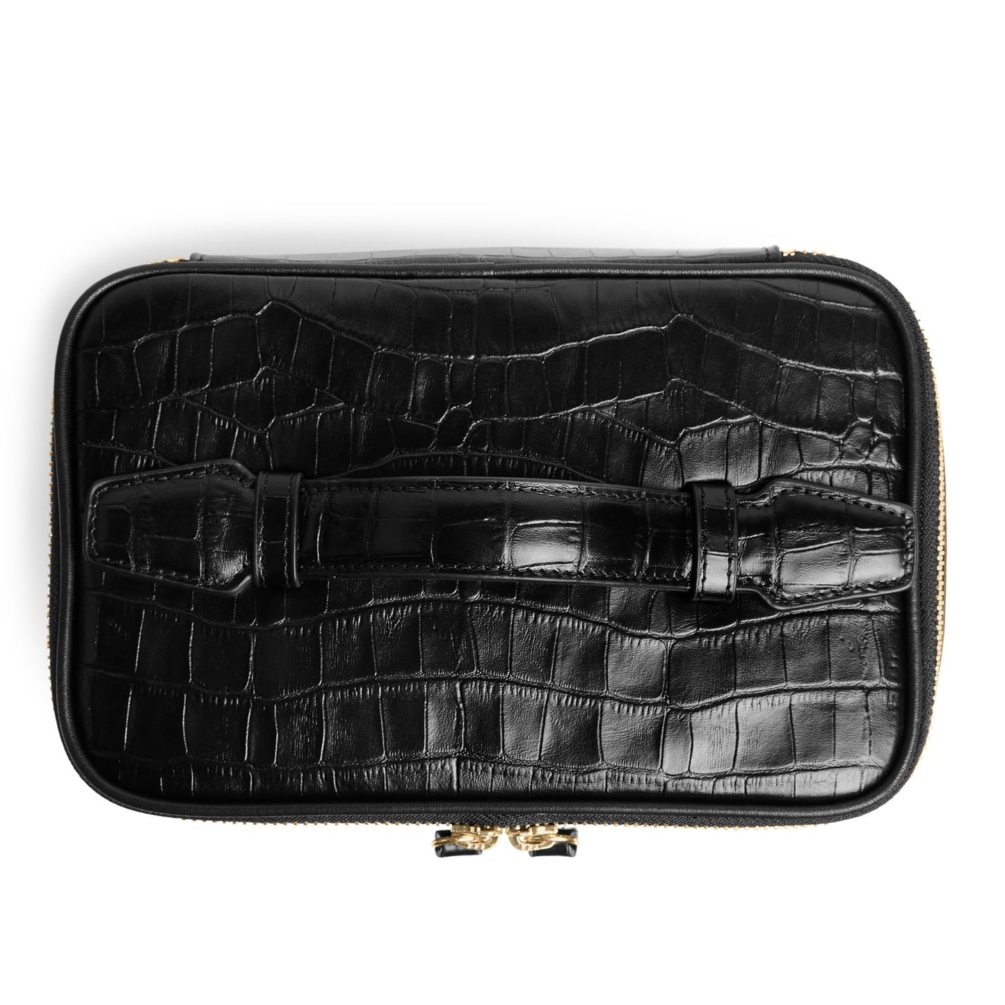Leatherology Premium Black Croc Medium Train Case – Leather Travel Makeup & Toiletry Bag with Water-Resistant Lining, Mesh Pockets & Zip Closure for Organized Beauty Essentials