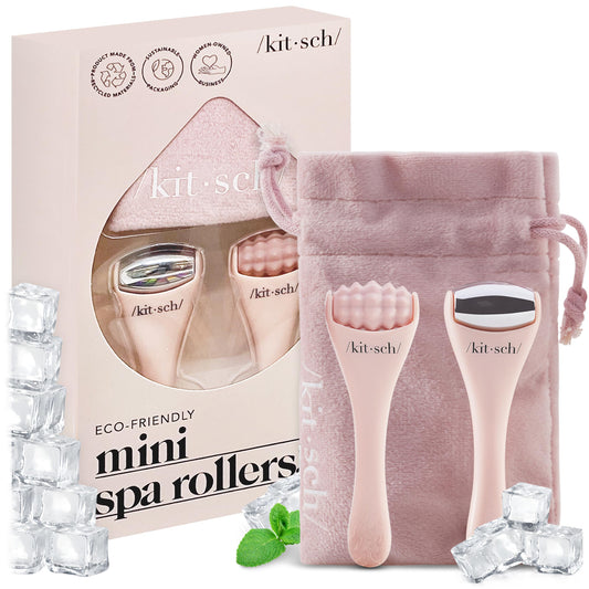 Kitsch Mini Facial Roller & Ice Face Roller Skin Care Tool Set – Stainless Steel Face Rollers to Reduce Puffiness, Redness & Headaches, Great Irritation Relief & Spa-Like Experience Anywhere - Blush