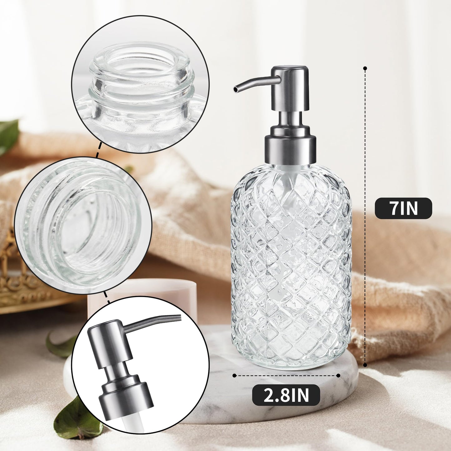 Kaishun Refillable Glass Soap Dispenser (2PC) for Hand Soap & Lotion, Clear