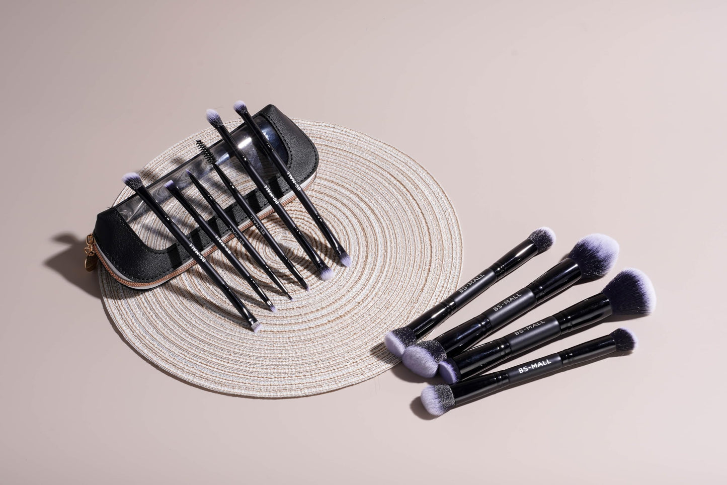 BS-MALL Double-ended Makeup Brush Set With Concealer Brush & Foundation Brush, Eyeshadow Brush- Travel-friendly Multi-purpose Brushes In Makeup Bag For Daily Use (10 PCS Black)