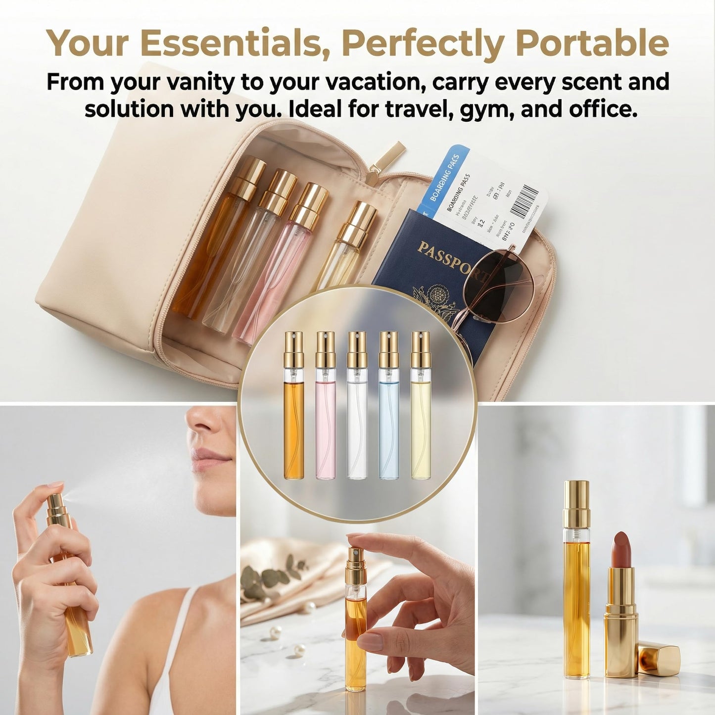 Bvrocio 50Pcs 10ml Mini Spray Bottles, Empty Clear Glass Mist Spray Bottle Refillable Mini Perfume Atomizer Travel Sample Bottle Lids Fine Mist Perfume Atomizer Makeup Container