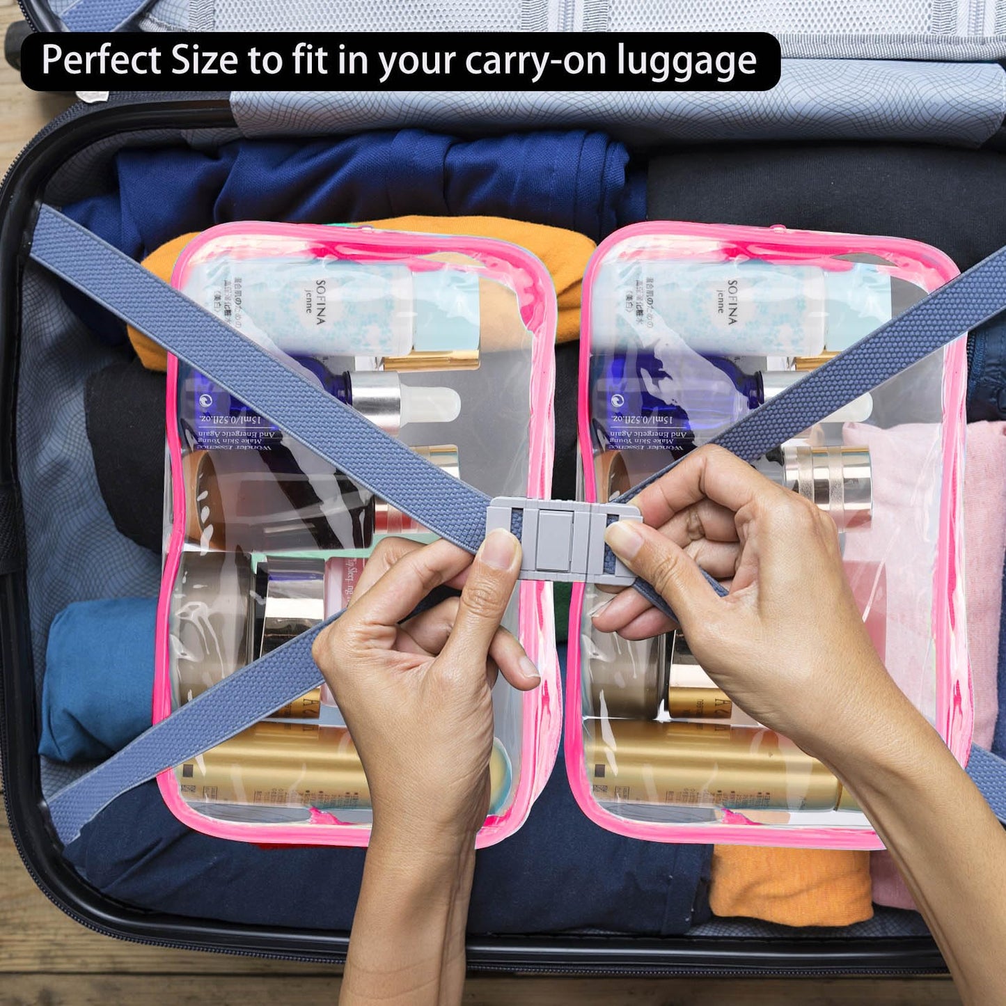 Tbestmax 10 Pcs Clear Cosmetic Bags Small Makeup Bags Portable Waterproof Travel Toiletry Bags Organizer Rose Red, 7.5"x 4.8"x 2.3"