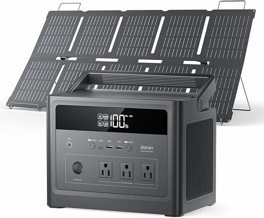 DaranEner Portable Power Station 600W with 100W Solar Panel, 576Wh LiFePO4 Solar Generator, 3 AC Outlets(1200W Surge), 100W USB-C PD, Fast Recharge for Camping, RV, Power Outage, Emergency Backup