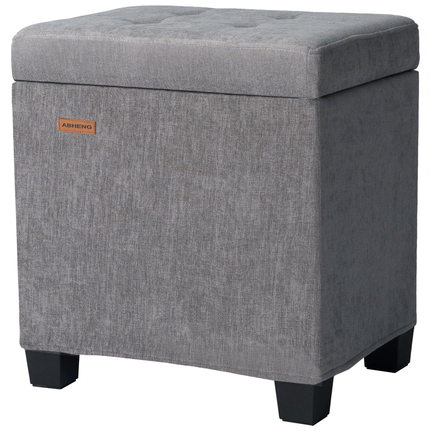 ABHENG Chenille Metal Framed Storage Ottoman,12.2" D x 16.1" W x 17.7" H Tufted Upholstered Ottoman with Storage,Foot Rest Stool with Legs,Holds 770 LB for Dorm Living Room Bedroom Gray UASND70G