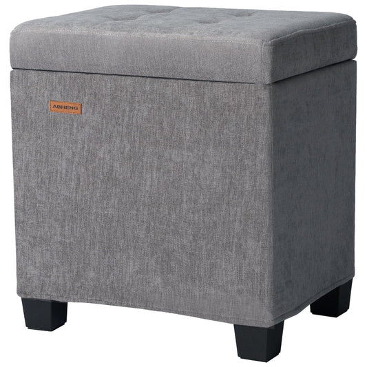 ABHENG Chenille Metal Framed Storage Ottoman,12.2" D x 16.1" W x 17.7" H Tufted Upholstered Ottoman with Storage,Foot Rest Stool with Legs,Holds 770 LB for Dorm Living Room Bedroom Gray UASND70G