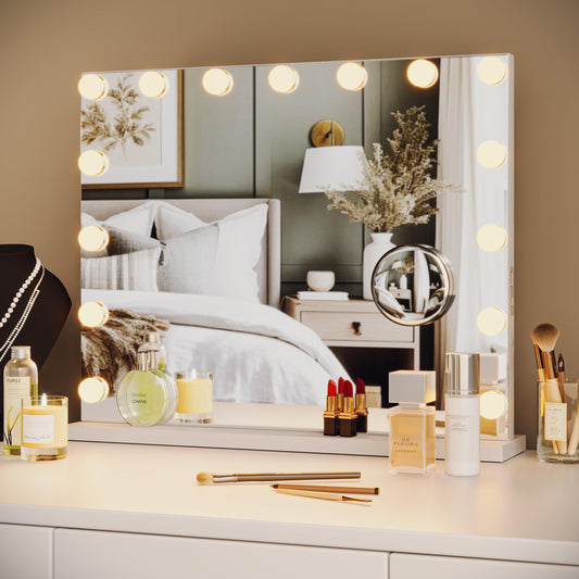 GAOMON Vanity Mirror with Lights, 23 x 18 Metal Frame Makeup Mirror with 15 LED Bulbs, 3 Colors Modes, 3X Detachable Magnification and USB Charging Port, Touch Control, for Tabletop, Bedroom