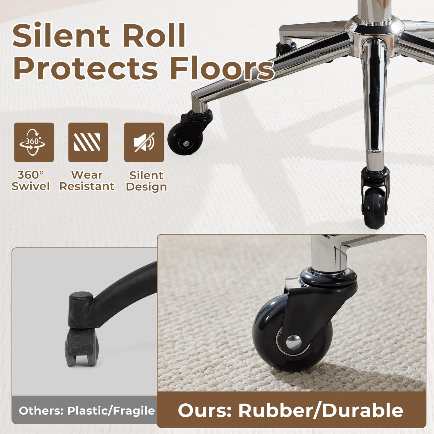 Forfutra Home Office Chair with Quiet Wheels - Armless Vanity Chair Vanity Stool, 360 Swivel Height Adjustable White