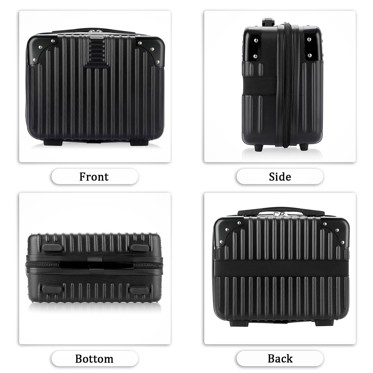 BSTKEY Portable Hard Shell Cosmetic Travel Case, Small Travel Hand Luggage with Elastic Band, Mini ABS Carrying Makeup Case Suitcase, Black