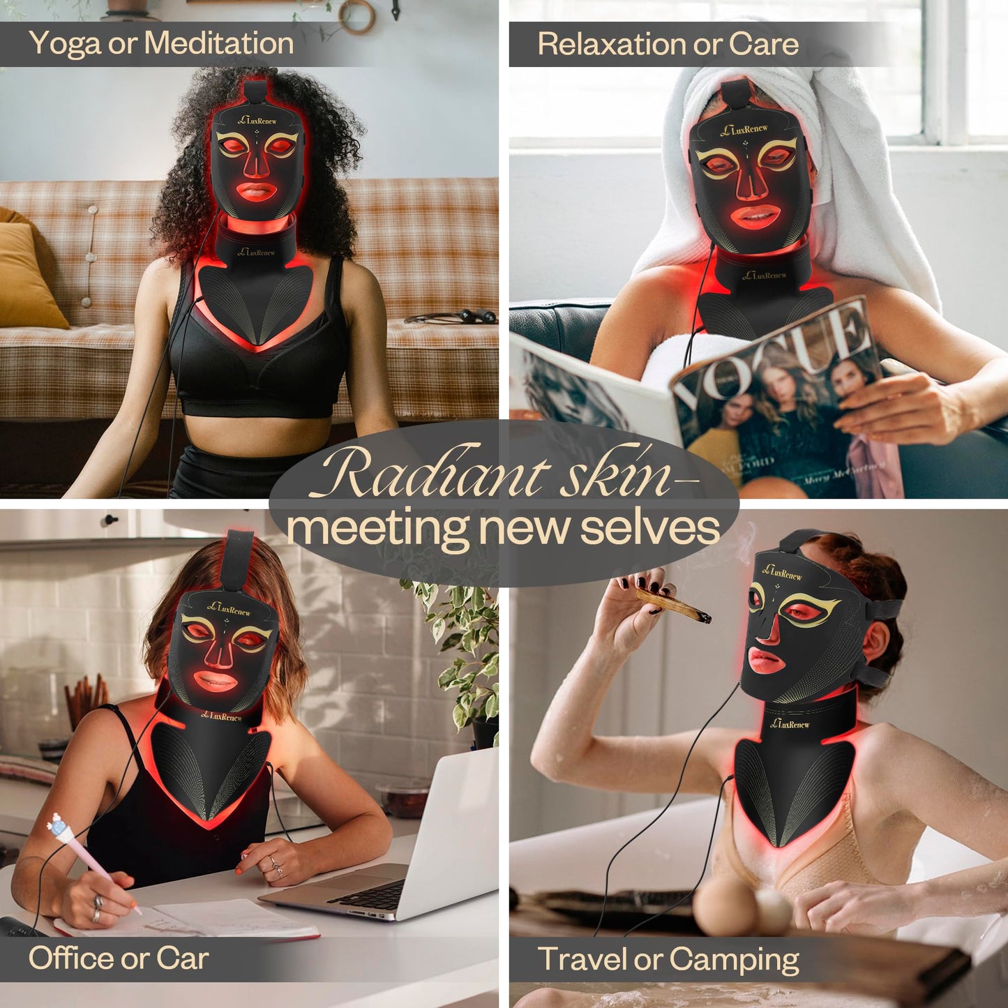 Red Light Therapy Mask Set, Led Mask Light Therapy for Face & Neck, Near-Infrared Light 850nm and Red Light 630nm, 5 Gears Energy Adjustment, Black
