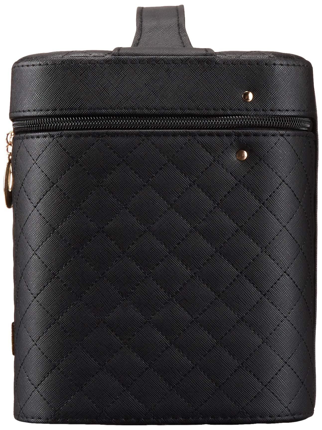 Sooyee Makeup Bag with Mirror, Makeup Organizer Cosmetic Travel Bag with Fold Tray, Cosmetic Bags for Women Designed to Fit All Cosmetics Professional Makeup Case, Black