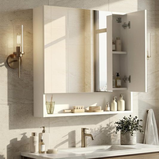 VASAGLE KAILYN Collection - Medicine Cabinet Mirror, Bathroom Wall Mirror Cabinet with Storage, Open Compartment, Adjustable Shelves, 6.5 x 27.6 x 29.5 Inches, Cloud White UBBK129W01