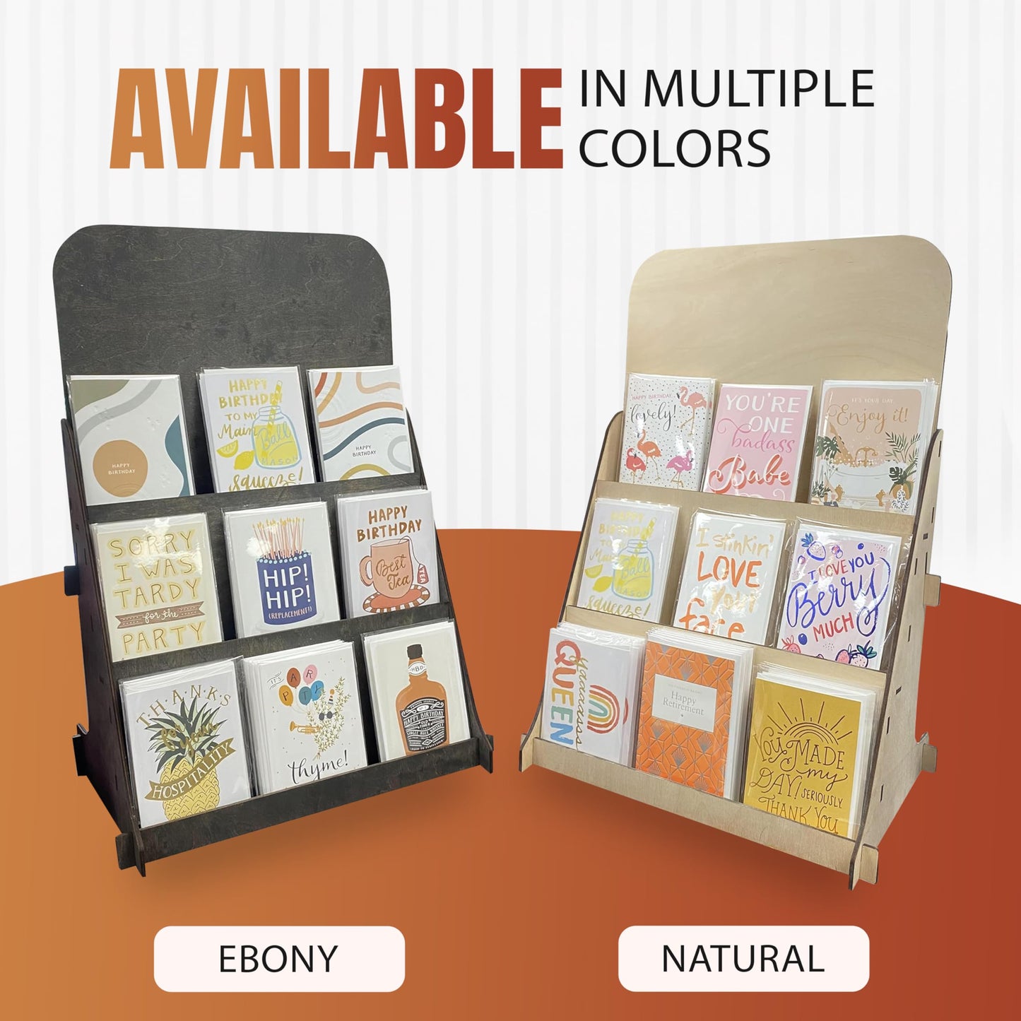 TORCHED DISPLAYS Greeting Card Organizer Display Stand – 3-Tiered Picture Stands for Display – Multipurpose Wooden Stand Ideal for Greeting Cards, Photos, Birthday Cards, Baseball Card Stand - Ebony