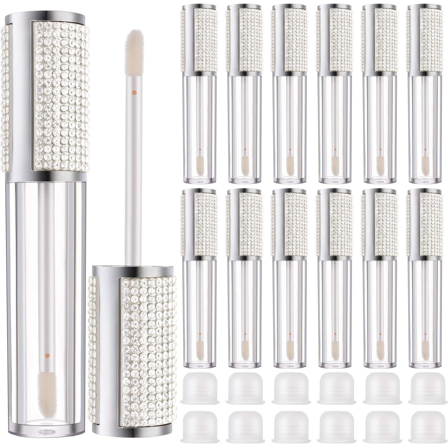 Patelai 12 Pcs 5 ml Rhinestone Lip Gloss Tubes Crystal Lip Balm Tubes for Empty Bottles Refillable Rhinestone Container Plastic Cosmetic Bottles
