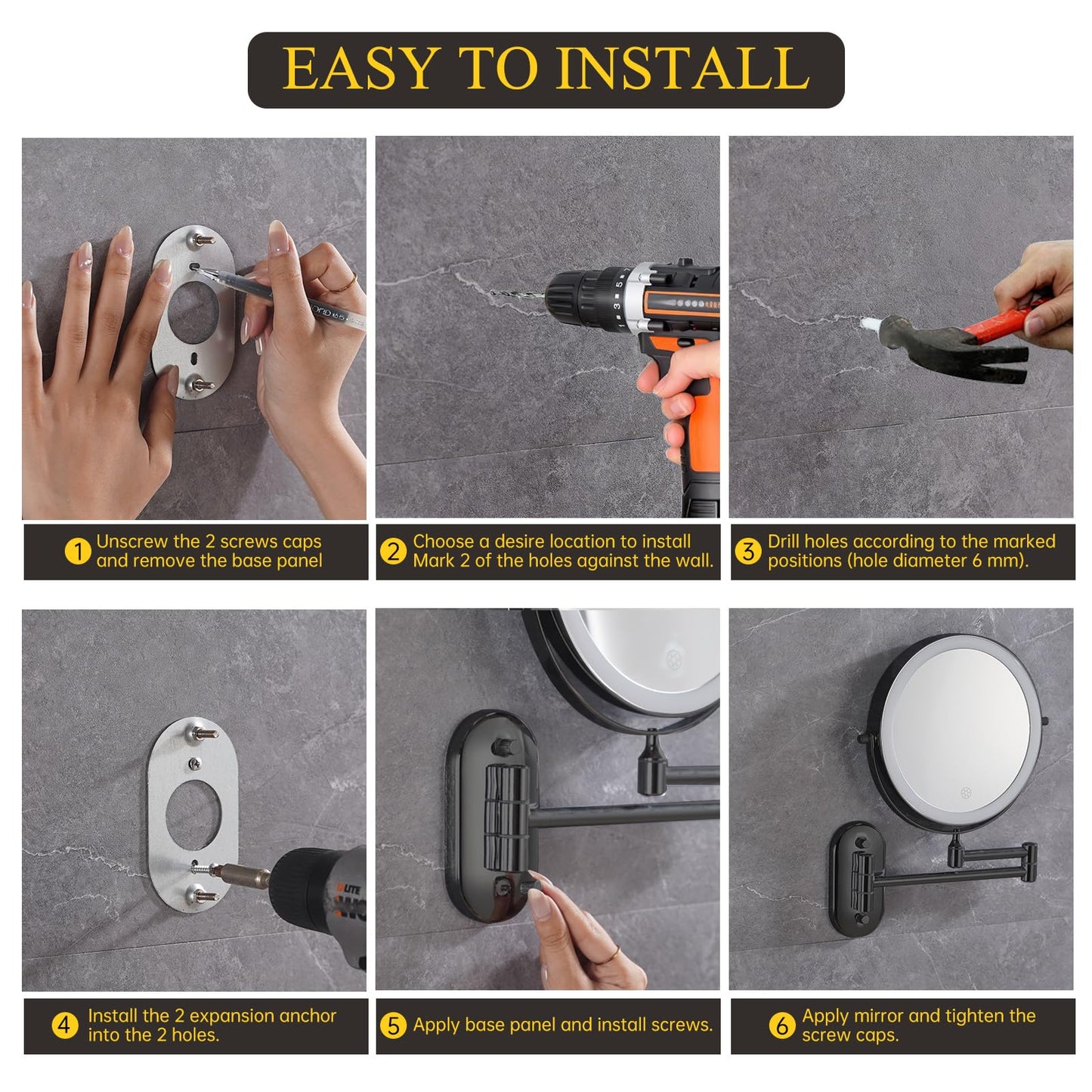 FUNTOUCH 20X/3X Rechargeable Wall Mounted Makeup Vanity Mirror with Lights, Double Sided Magnifying Wall Mount Mirror,3 Color Lighting, Touch Screen Dimming,Extension Arm 360 Rotation Wall Mirrors