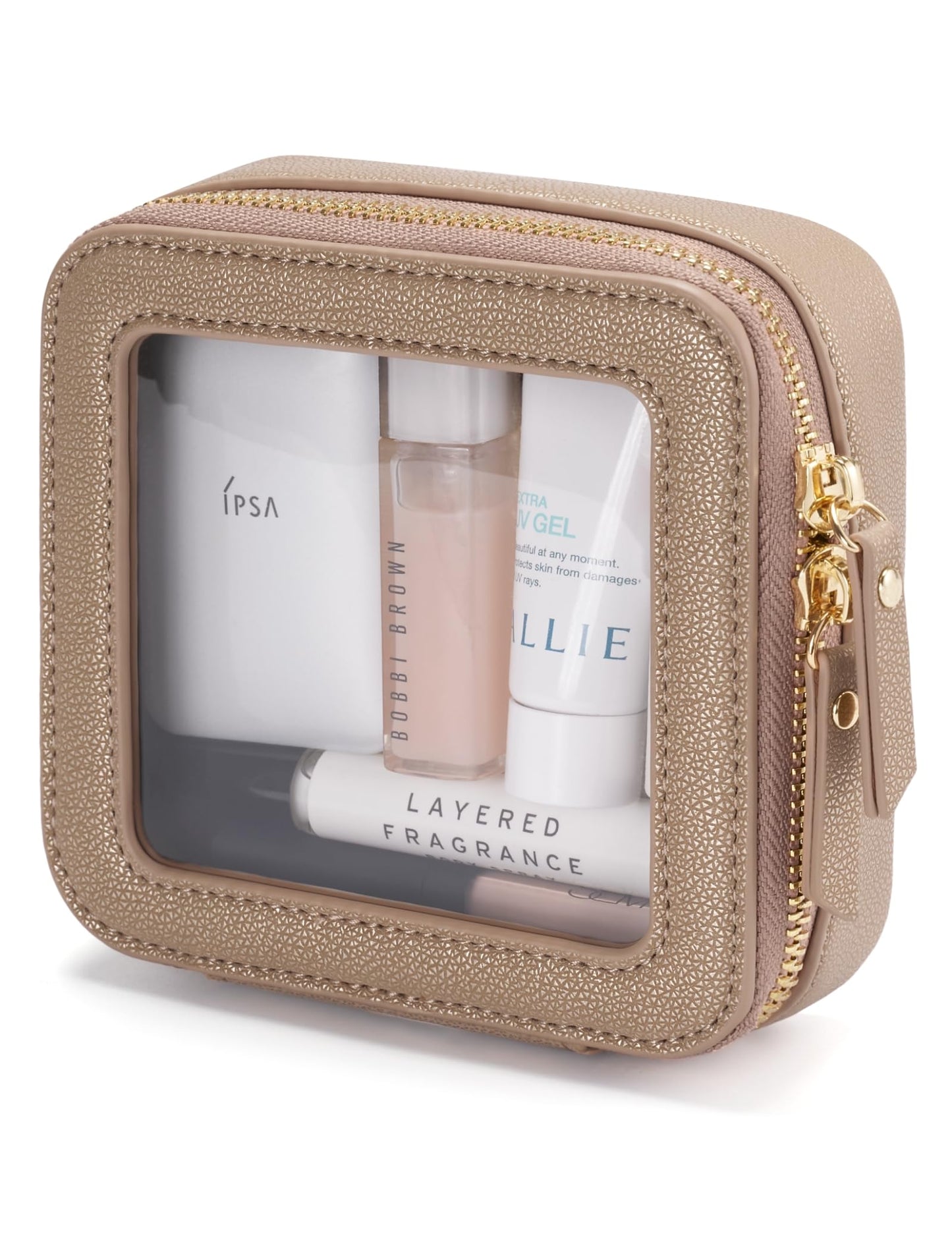 Popvibe Small Makeup Pouch Clear Makeup Bag for Purse Travel Mini Bag for Women for Essentials Cute Cosmetic Case Traveling Small Toiletry Bag Portable Mini Pouch for Car Organizer Bag Gold