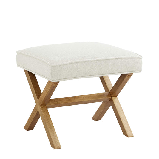 Amazon Basics Small Ottoman Foot Rest, Mid-Century Modern X Square Polyester Foot Stool, Linen, Ivory White, 18" D x 19.8" W x 18.3" H