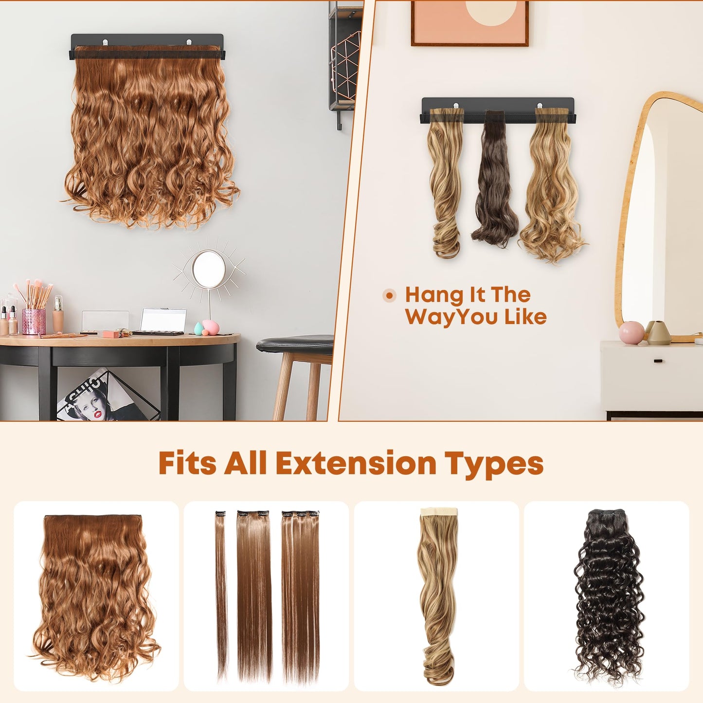 1 Pack Hair Extension Holder For Styling Suction Cups, Metal Hair Extension Display Hair Hanger Tool,Hair Rack Stands For Washing/Styling/Colouring/Drying/Braiding