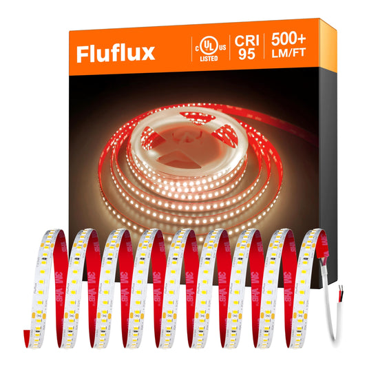 Fluflux 24V 2835 LED Strip Lights 3500K, 500+LM/FT, 16.4FT, UL Listed, CRI95, High Density 160LEDs/m Tape Light, Cuttable, Dimmable, VHB Equipped, for Pros, Panels, Displays, Signage (NO Power Supply)