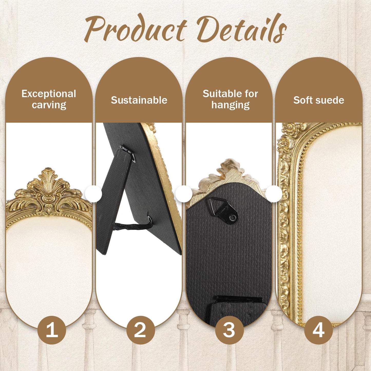 Yuanan 2PCS Vintage Jewelry Display Stand Set Baroque Gold Resin Photo Frame