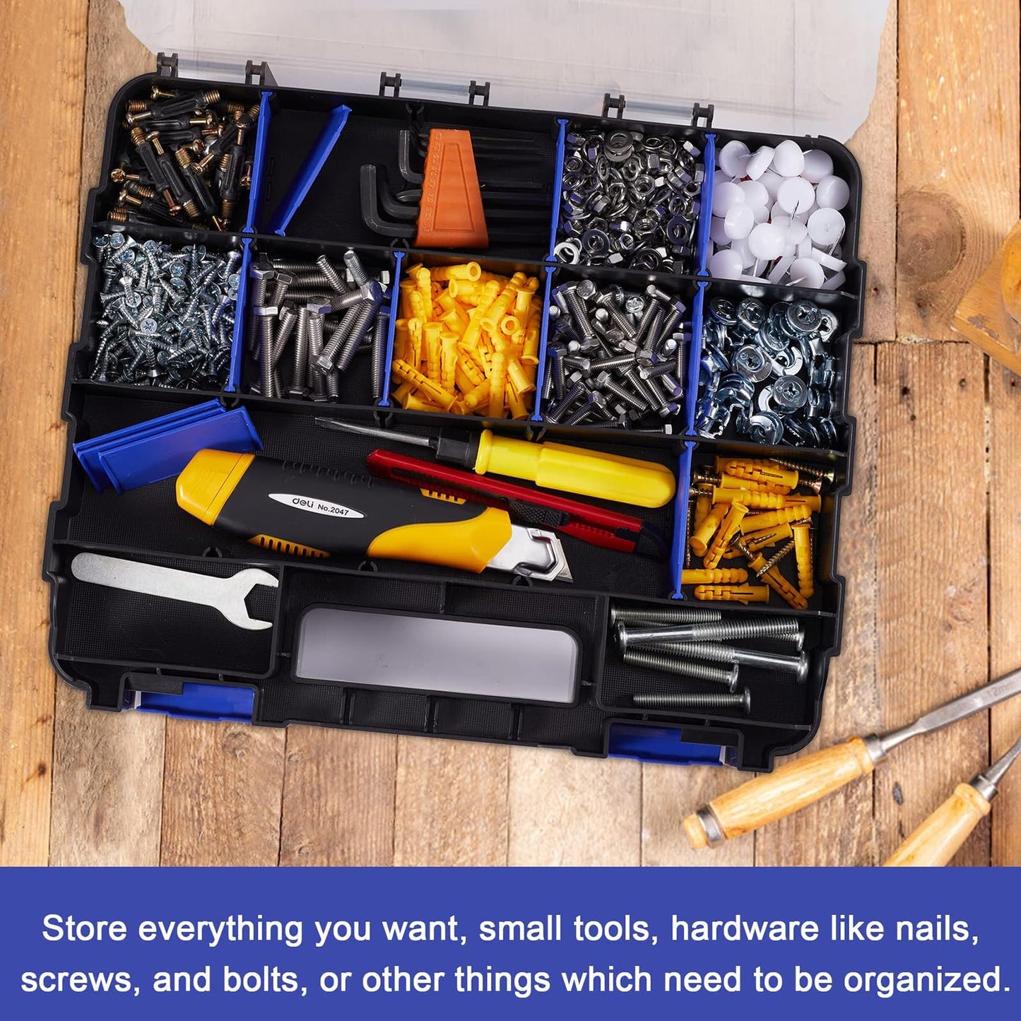 AIDY-PRO Hardware Organizer Box 34 Compartments Small Parts Organizer with Removable Dividers Durable Plastic Double Side Tools Box Screw Organizers For Nuts, Bolts, Screws, Nails 2Pack
