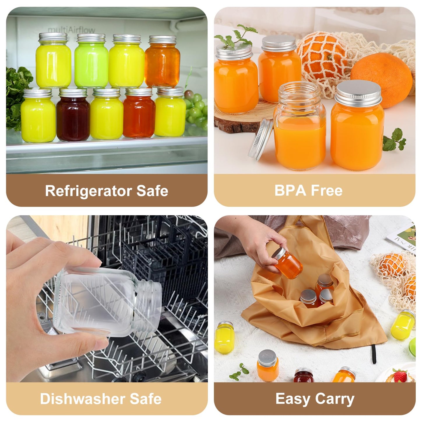 12 Pack 2 oz Mason Jars with Silver Lids, Mini Glass Jar for Ginger Shots, Small Juice Shot Bottles with Caps, Container for Wellness Beverage Storage Candle Gifts Honey Jam Spices Party Favors