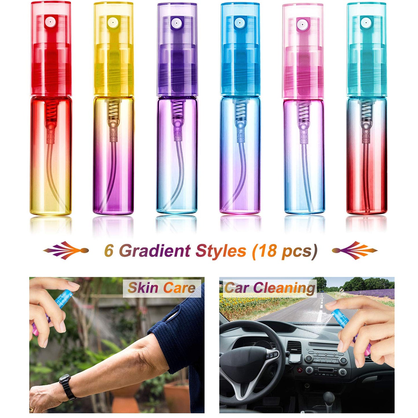 Patelai 24 Pieces Mini Perfume Spray Bottles 4 ml Colorful Glass Bottles Refillable Empty Container Fine Mist Bottle Portable Tube for Cleaning, Travel, Essential Oils, Perfume, 6 Gradient Colors